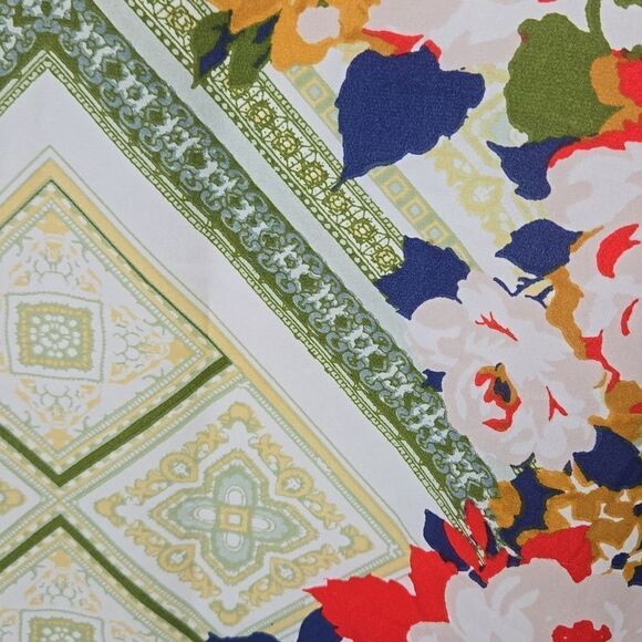 Cato Work Dress Pleated Bell Sleeve Shift Boho A-line Green Floral Tile Print - Picture 7 of 11